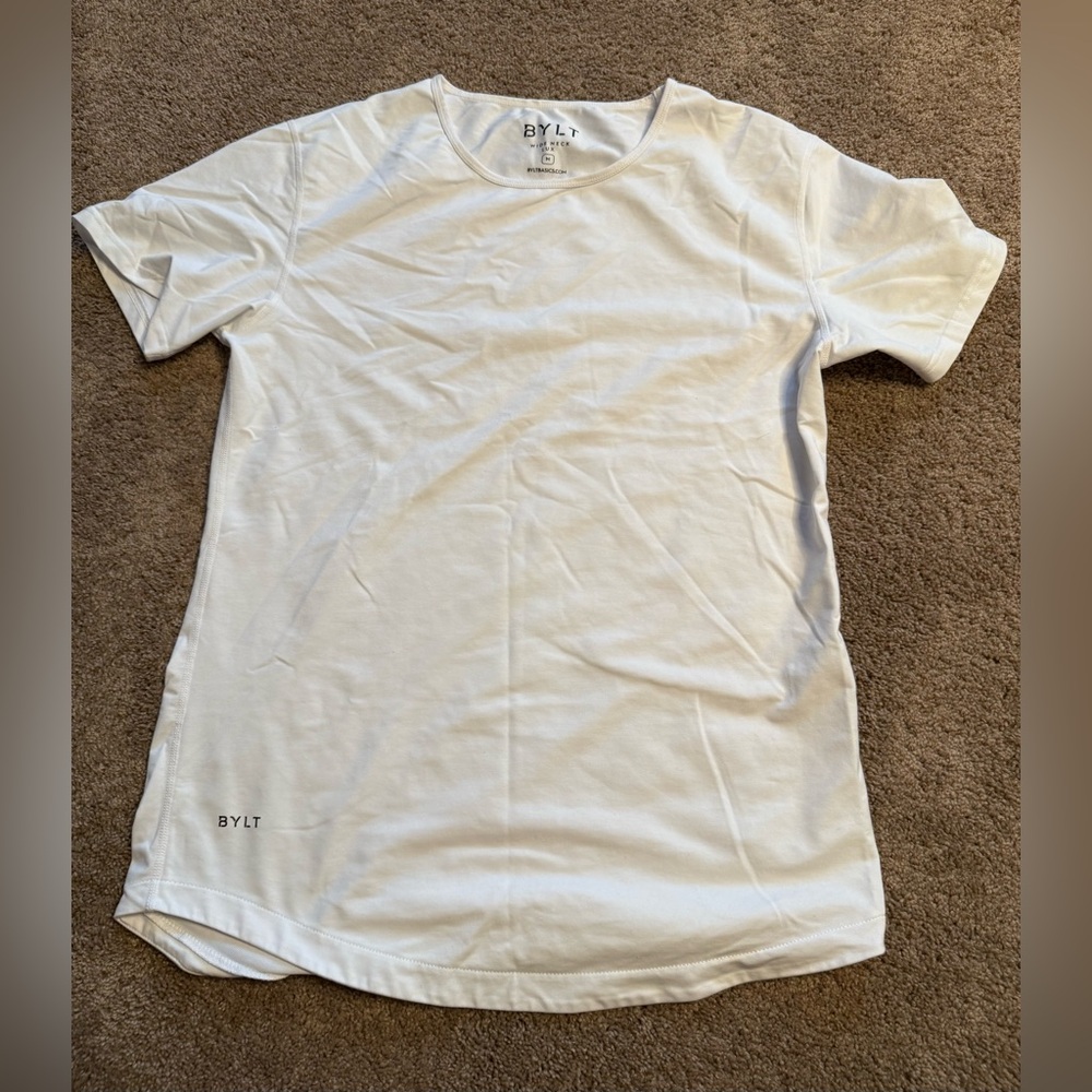 BYLT lux wide neck Men's White T-Shirt - size Medium